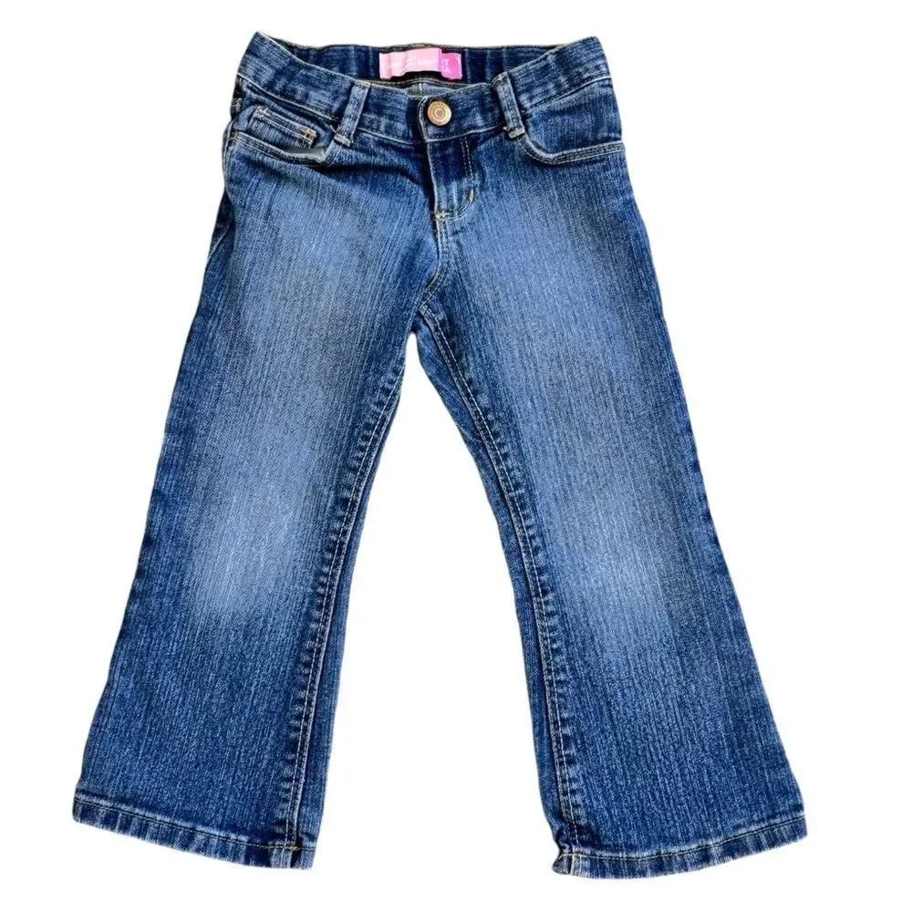 Old Navy Girls Kids Bootcut Blue Denim Adjustable Waist Stretch Jeans. 3. 3T.